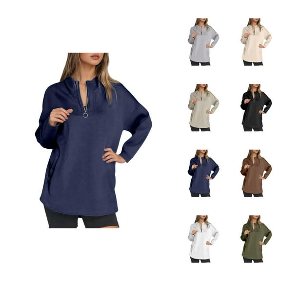 Womens Sweatshirts Women's Solid Color Sweatshirt Women’s Fall/Winter Half Zip Hoodie – High Neck Pullover Sweatshirt With Zipper