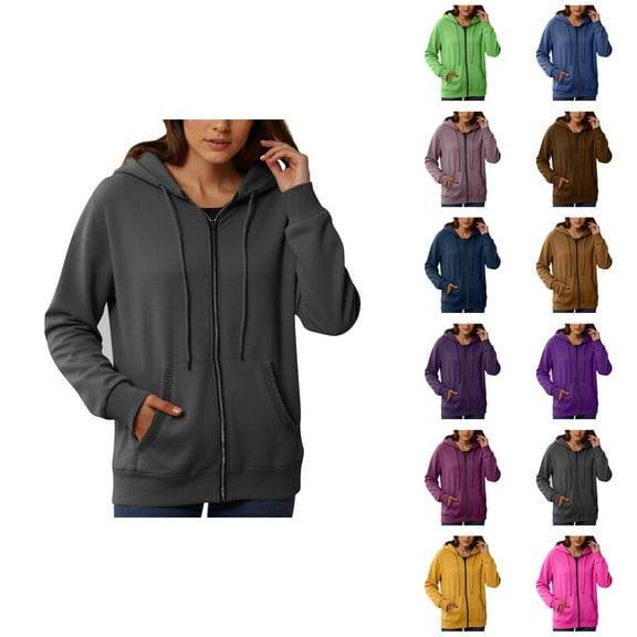 Womens Sweatshirts Women's Solid Color Sweatshirt Women's Fashionable Casual Pocket Zipper Long Sleeved Hooded Solid Color Sweatshirt
