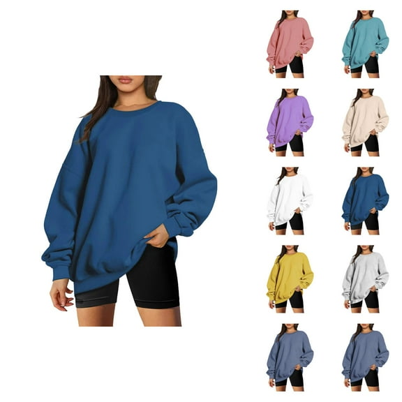 Womens Sweatshirts Women's Solid Color Sweatshirt Womens Autumn And Winter Loose Top Solid Color Shoulder Sleeve Hoodless Pullover Sweatshirt Sweater