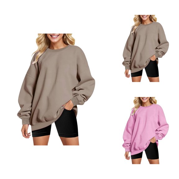 Womens Sweatshirts Women's Solid Color Sweatshirt Womens Autumn And Winter Loose Top Solid Color Shoulder Sleeve Pullover Sweatshirt Sweater