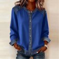 thumbnail image 1 of Womens Sweatshirts,Womens Lapel Collar Solid Color Pullover Long Sleeve Denim Patchwork Button Soft Breathable Casual Daily Wear Sweatshirt Blue Xl, 1 of 7