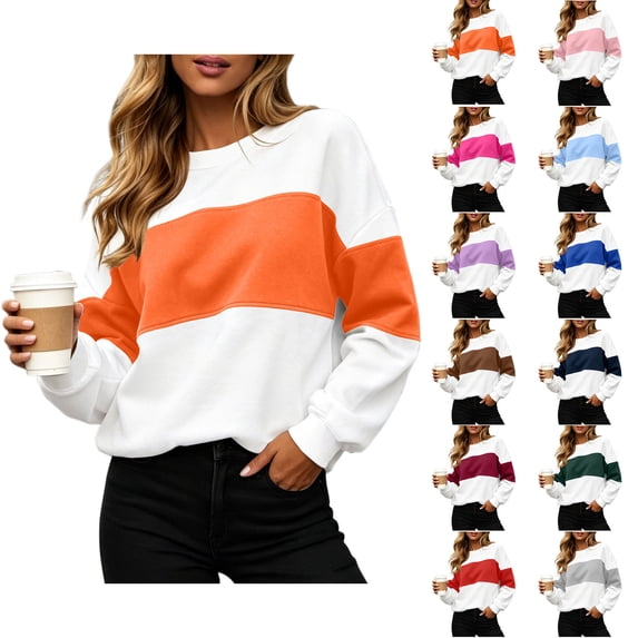 Womens Sweatshirts Zaewscy Women's Printed Fashionable Loose Casual Round Neck Long Sleeved Hooded Top Orange XL