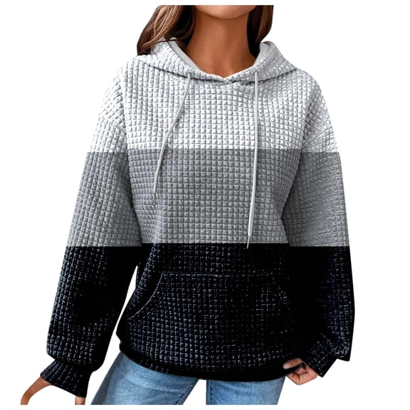 Womens Sweatshirts and Hoodies Oversized Casual Long Sleeve Fall Winter Fit Waffled Pullover Tops with Pocket