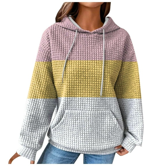 Womens Sweatshirts and Hoodies Oversized Casual Long Sleeve Fall Winter Fit Waffled Pullover Tops with Pocket