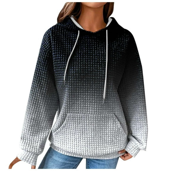 Womens Sweatshirts and Hoodies Oversized Casual Long Sleeve Fall Winter Fit Waffled Pullover Tops with Pocket