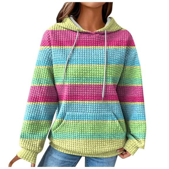 Womens Sweatshirts and Hoodies Oversized Casual Long Sleeve Fall Winter Fit Waffled Pullover Tops with Pocket