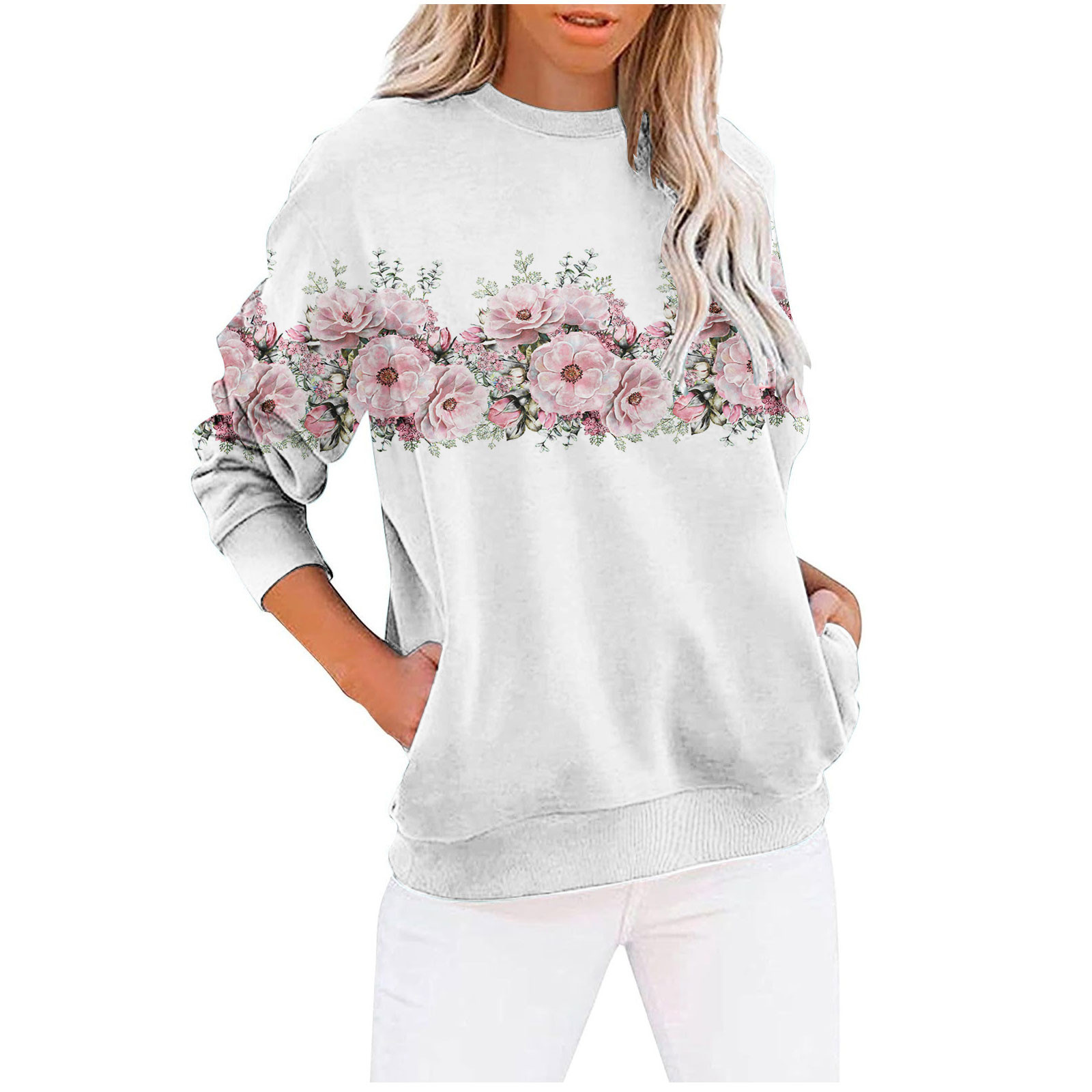 Womens Sweatshirts Plus Size Long Sleeve Round Neck Casual Print