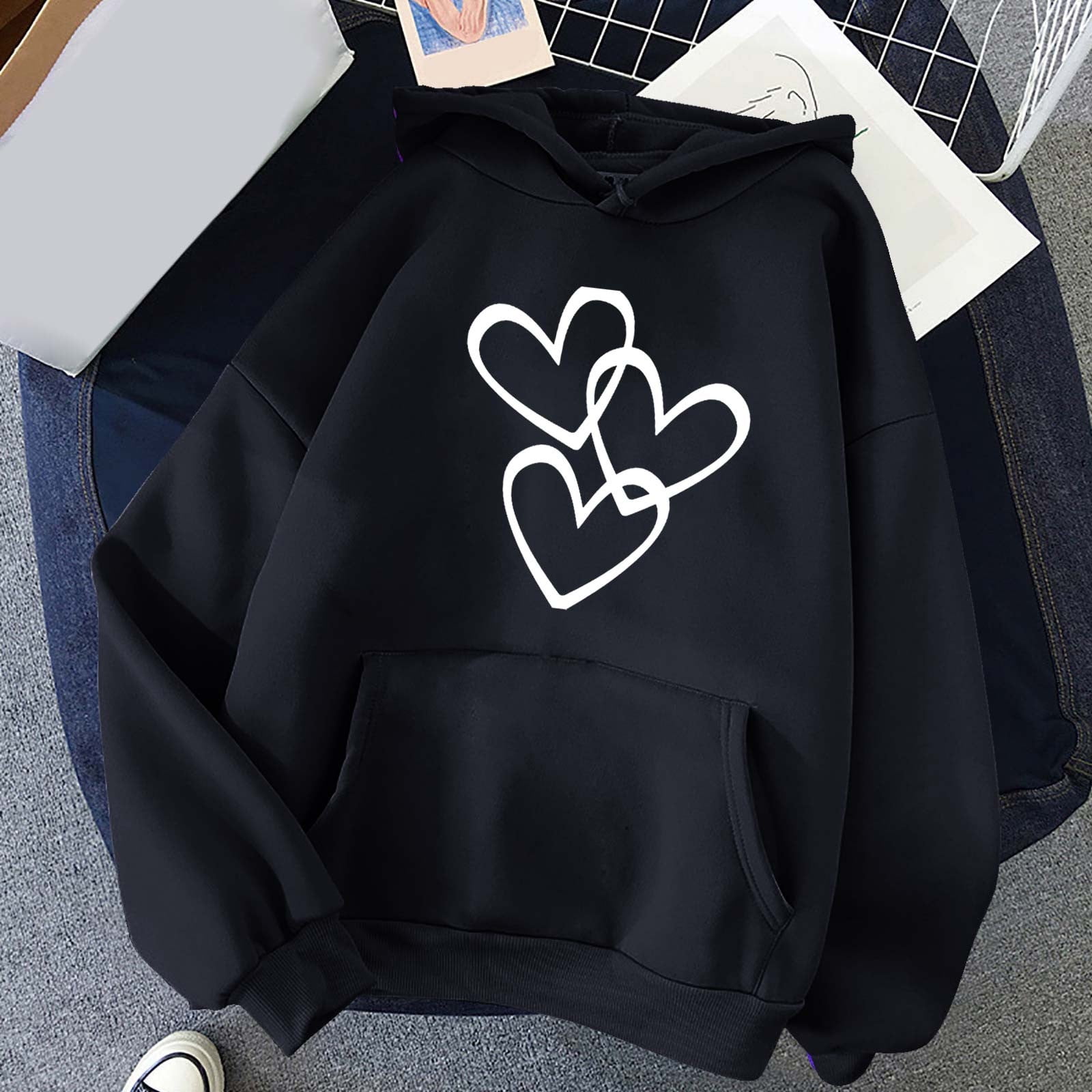 Womens Sweatshirts Plus Size Winter Hoodie Pullover Long Sleeved Sweatshirt Black S Walmart