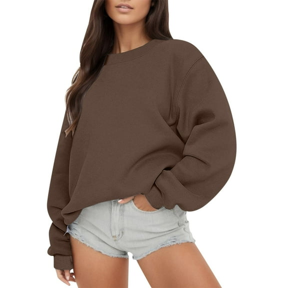 Womens Sweatshirts oversized Long Sleeve Sweatshirts oversized Casual Crewneck solid color Pollover Fall Tops for ladies