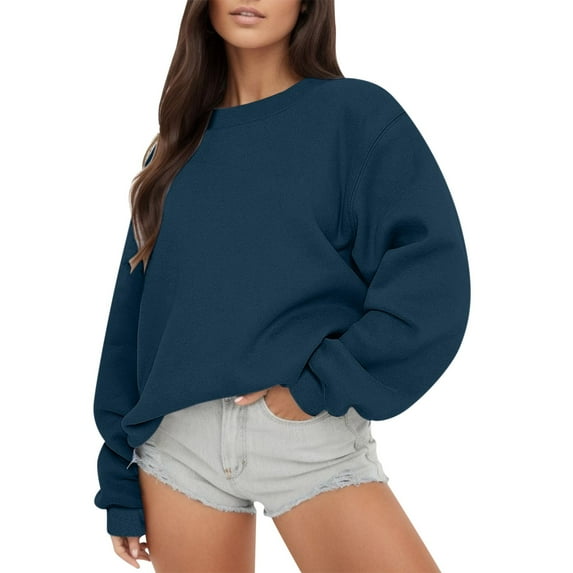 Womens Sweatshirts oversized Long Sleeve Sweatshirts oversized Casual Crewneck solid color Pollover Fall Tops for ladies