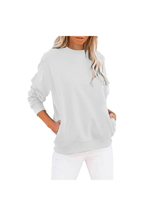 Womens Sweatshirts with Pocket Crew Neck Lounge Sweat Shirts Long Sleeve Comzy Pullover Basic Solid Color Sweatshirts Gifts