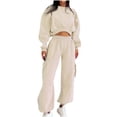 thumbnail image 1 of Womens Sweatsuits 2 Piece Crop Top Sweatshirt High Waist Ankle Strap Pants Solid Color Sports Set With Pockets (M, Beige), 1 of 5