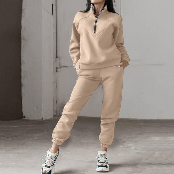 Womens Sweatsuits 2 Piece Long Sleeve Sweatshirt with Wide Leg Pants Lounge Winter Clothing Women Clothes