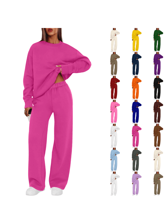 Womens Sweatsuits 2 Piece Lounge Matching Sweat Sets Fall Outfits Hot Pink S