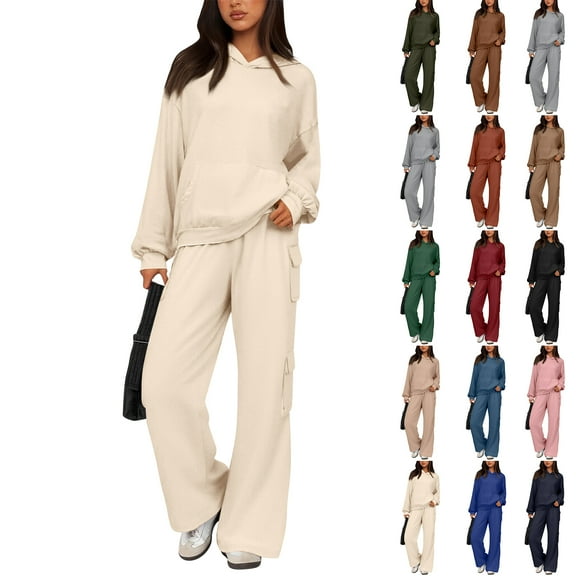 Womens Sweatsuits 2 Piece Outfits Cozy Lounge Hoodies and Cargo Pants Sweat Sets Jogging Hoodie Tracksuit with Pockets Vermilion S