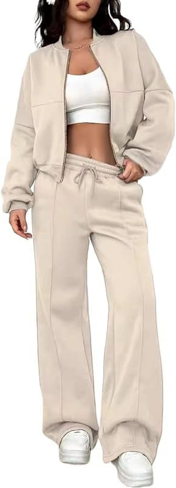 Womens Sweatsuits 2 Piece Outfits Fall Clothes Bomber Jacket Sport