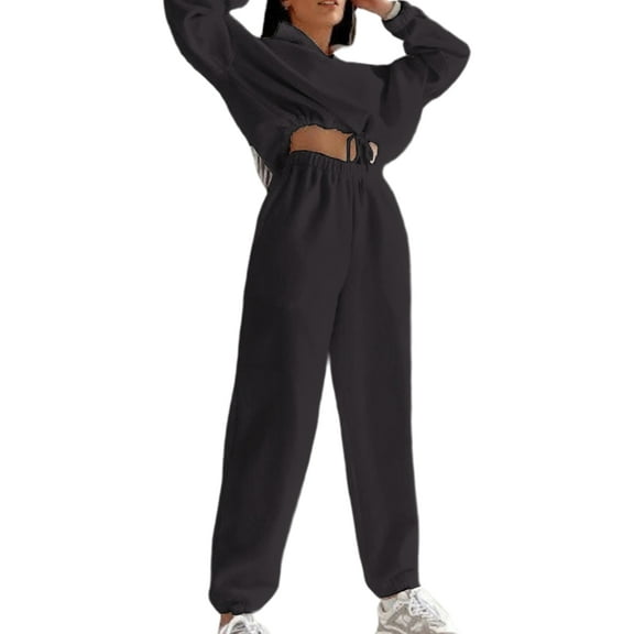 Womens Sweatsuits 2 Piece Outfits Lounge Sets Half Zip Pullover and Baggy Sweatpants with Pockets Dark Gray S