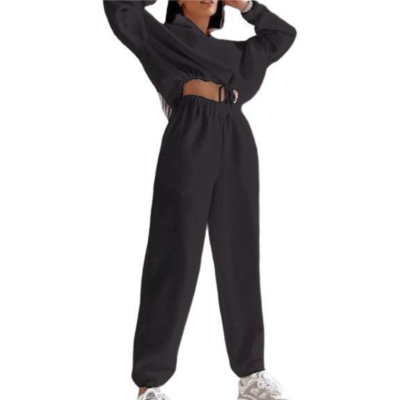 Womens Sweatsuits 2 Piece Outfits Lounge Sets Half Zip Pullover and Baggy Sweatpants with Pockets Dark Gray XXL