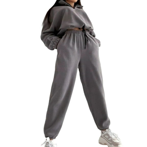 Womens Sweatsuits 2 Piece Outfits Lounge Sets Half Zip Pullover and Baggy Sweatpants with Pockets Gray S