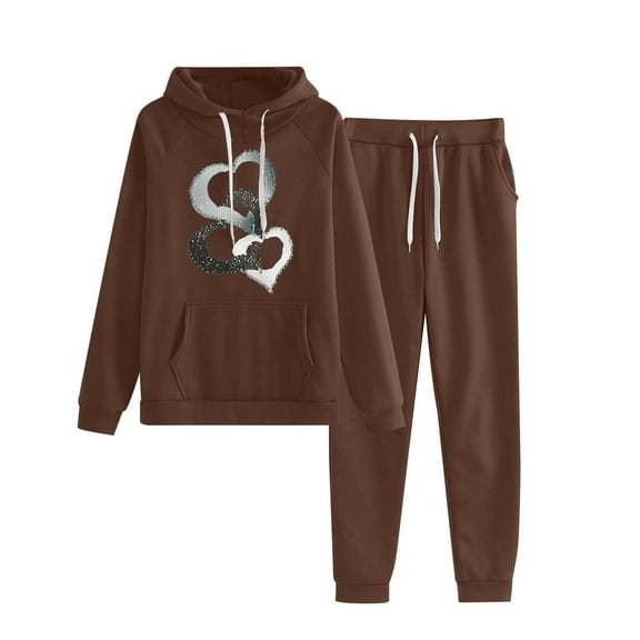 Womens Sweatsuits 2 Piece Outfits Trendy Heart Graphic Hoodies Sweatshirt Jogger Sweatpant Comfy Lounge Set Tracksuit