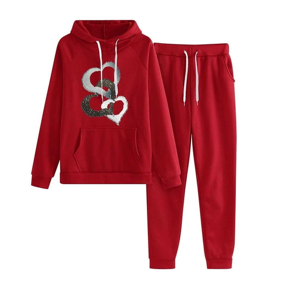 Womens Sweatsuits 2 Piece Outfits Trendy Heart Graphic Hoodies Sweatshirt Jogger Sweatpant Comfy Lounge Set Tracksuit