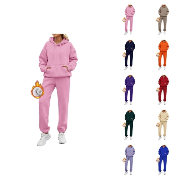 Womens Sweatsuits 2 Piece Set 2026 Winter Fashion Lined Basic Hoodie and Joggers Sweatpants Matching Set