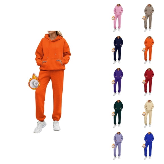 Womens Sweatsuits 2 Piece Set 2026 Winter Fashion Lined Basic Hoodie and Joggers Sweatpants Matching Set