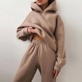 thumbnail image 1 of Womens Sweatsuits 2 Piece Set Casual Winter Long Sleeve Hoodie Loose Wide Leg Sweatpants Fall Tracksuit Solid Color Casual Thickened Sports Hoodie Set Coffee-Colored L, 1 of 6