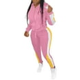 thumbnail image 1 of Womens Sweatsuits 2 Piece Set Contrast Color Long Sleeved Zipper Top Tight Pants Jogging Suit Sports Tracksuit Sets (XL, Pink), 1 of 5