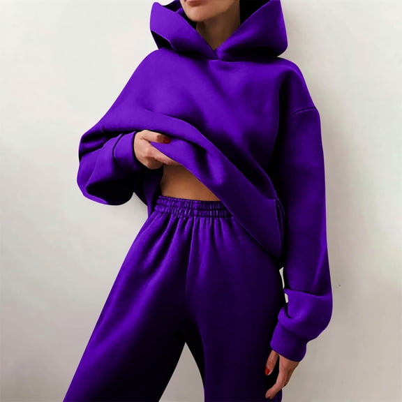 Womens Sweatsuits 2 Piece Set Fashion Clothing Winter Oversized Long Sleeve Hoodie Sweatpants Fall Tracksuits Dark Purple S