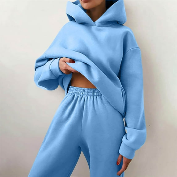 Womens Sweatsuits 2 Piece Set Fashion Clothing Winter Oversized Long Sleeve Hoodie Sweatpants Fall Tracksuits Royal Blue L