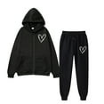thumbnail image 1 of Womens Sweatsuits 2 Piece Set Fleece Heart Print Zip Up Long Sleeve Hooded Pullover Tops and Pant Fall Fashion Clothes Airport Travel Pants Tracksuits, 1 of 3
