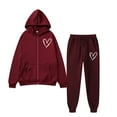 thumbnail image 1 of Womens Sweatsuits 2 Piece Set Fleece Heart Print Zip Up Long Sleeve Hooded Pullover Tops and Pant Fall Fashion Clothes Airport Travel Pants Tracksuits, 1 of 2
