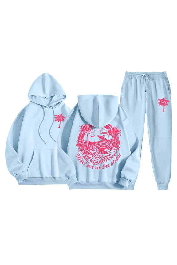 Womens Sweatsuits 2 Piece Set Solid Color Long Sleeve Hooded Sweatshirts and Pants Casual Fall Comfy Fashion Tracksuit Sets