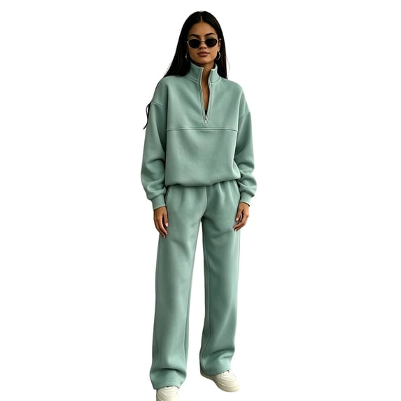 Womens Sweatsuits 2 Piece Set Half Zip Stand Collar Pullover & Straight Leg Pants Fall Lounge Sweatsuit Sets Casual Athletic Tracksuit Mint Green M