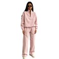 thumbnail image 1 of Womens Sweatsuits 2 Piece Set Long Sleeve Half Zip Sweatsuits Lounge Wide Leg Pants Tracksuit Vacation Fall Outfits Pink XXL, 1 of 5