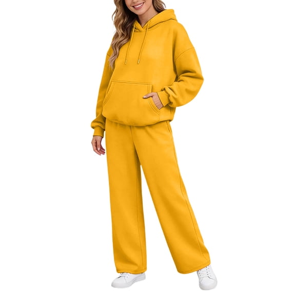 TOMVIGX Womens Sweatsuits 2 Piece Set Oversized Athleisure Sets Fashion Casual Outfits Hoodie Sweatpants Yellow L