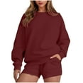 thumbnail image 1 of Womens Sweatsuits 2 Piece Set Oversized Crewneck Sweatshirt and Shorts Solid Color Tracksuit Two Piece Workout Sets for Women, 1 of 8