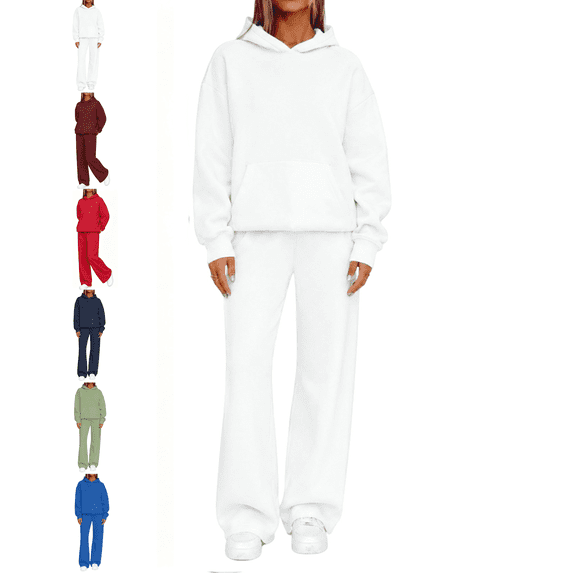 Womens Sweatsuits 2 Piece Set Oversized Hoodies Wide Leg Sweatpants 2026 Casual Winter Travel Tracksuit Lounge Sets