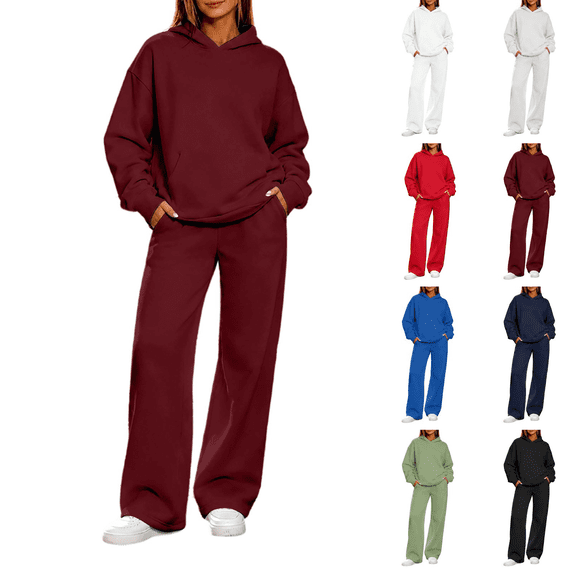 Womens Sweatsuits 2 Piece Set Oversized Hoodies Wide Leg Sweatpants 2026 Casual Winter Travel Tracksuit Lounge Sets