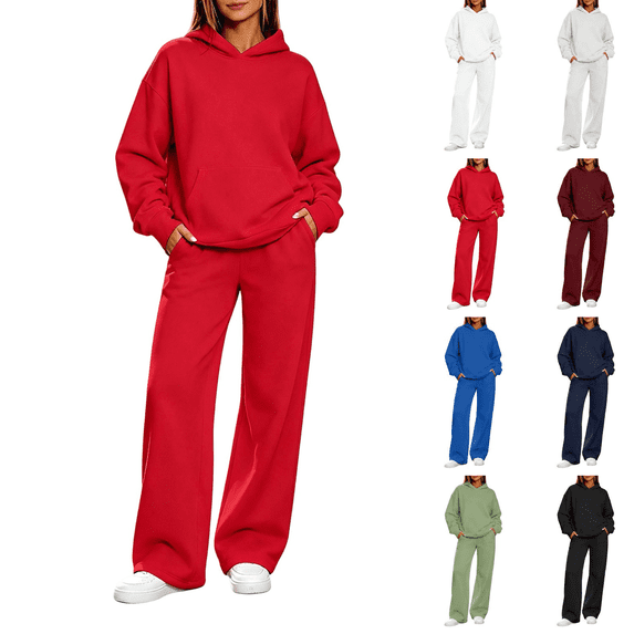 Womens Sweatsuits 2 Piece Set Oversized Hoodies Wide Leg Sweatpants 2026 Casual Winter Travel Tracksuit Lounge Sets