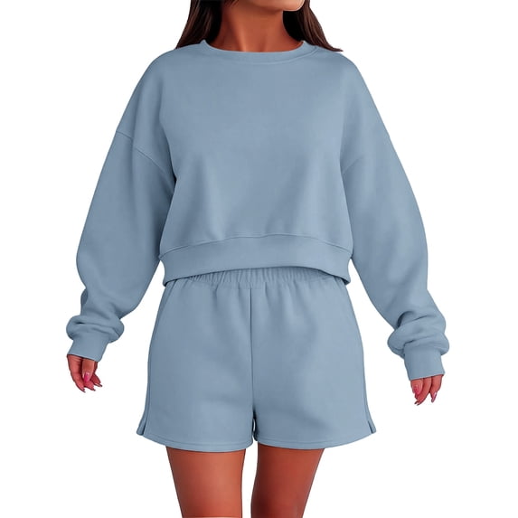 Womens Sweatsuits 2 Piece Set Shorts and Sweatshirt Set Lounge Sets Athletic Sets Pullover Sweater Womens Summer Sets Short Sets Women 2 Piece Outfits Casual Top Fall Clothes