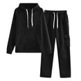 thumbnail image 1 of Womens Sweatsuits 2 Piece Sets Drawstring Raglan Hoodies Cargo Sweatpants Wide Leg Track Suits Fall Clothes, XL, 1 of 7