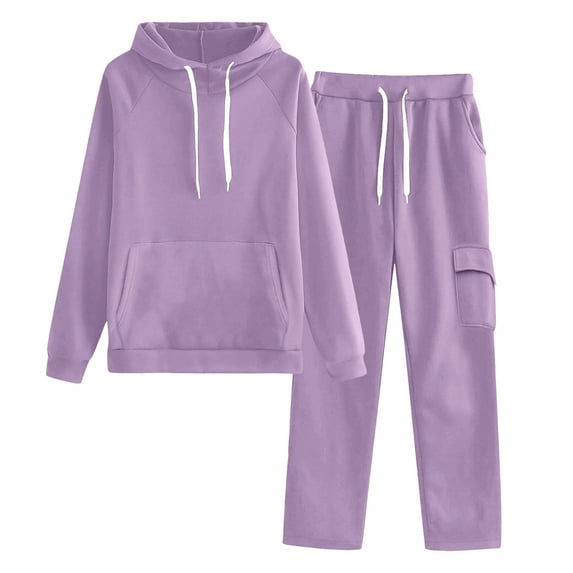 Womens Sweatsuits 2 Piece Sets Drawstring Raglan Hoodies Cargo Sweatpants Wide Leg Track Suits Fall Clothes, XXL