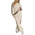 thumbnail image 1 of Womens Sweatsuits 2PCS Color Block Striped Long Sleeve Round Neck Tracksuit Straight Leg Sweatpant Fall Fashion Leisure Travel Vacation Clothes, 1 of 4