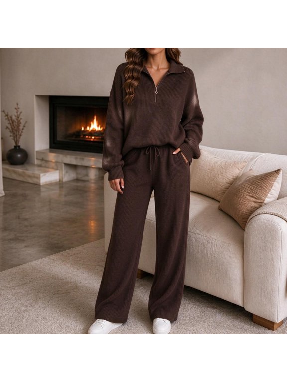 Womens Sweatsuits Knit Blend 2 Piece Matching Sets, Comfy Lounge Wear Premium Air Layer Sweat Sets, Buttery Soft Athleisure Track Suits, Half Zip Sweatshirts, Airport Travel Fall Outfit