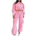 thumbnail image 1 of Womens Sweatsuits Long Sleeve Crop Sweatshirt & Cargo Sweatpant Pant Sets Casual Fashion Y2k Sports Outfits (XL, Pink), 1 of 7
