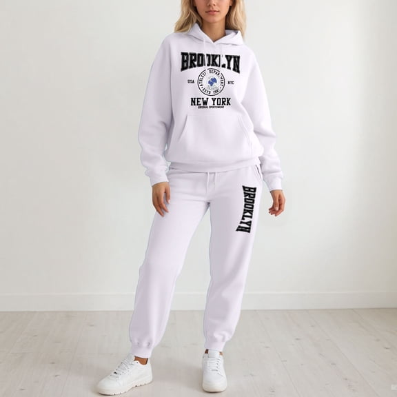 Womens Sweatsuits - Long Sleeve Hoodie With Jogger Pants Set Womens Matching Sets Fall Active Wear Sets for Women