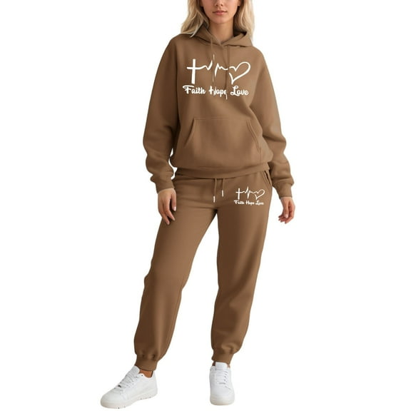 Womens Sweatsuits - Long Sleeve Hoodie With Sweatpants Set Matching Sets Women Clothing Loungewear Sets