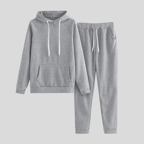 Womens Sweatsuits Set Holiday Womens Hoodies 2 Piece Outfits Set Casual Solid Drawstring Hooded Sweatshirt and Jogger Pant Tracksuit Set Lounge Set with Pocket